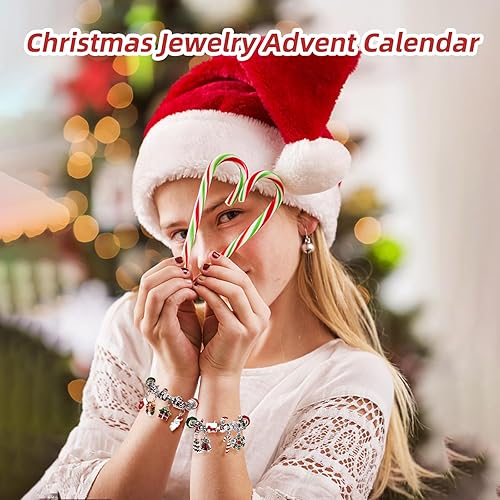Miniatura 6 de Pulseras de calendario de Adviento de Navidad, calendario de cuenta regresiva de 24 días de Navidad con 2 piezas de pulseras con dijes, regalos de