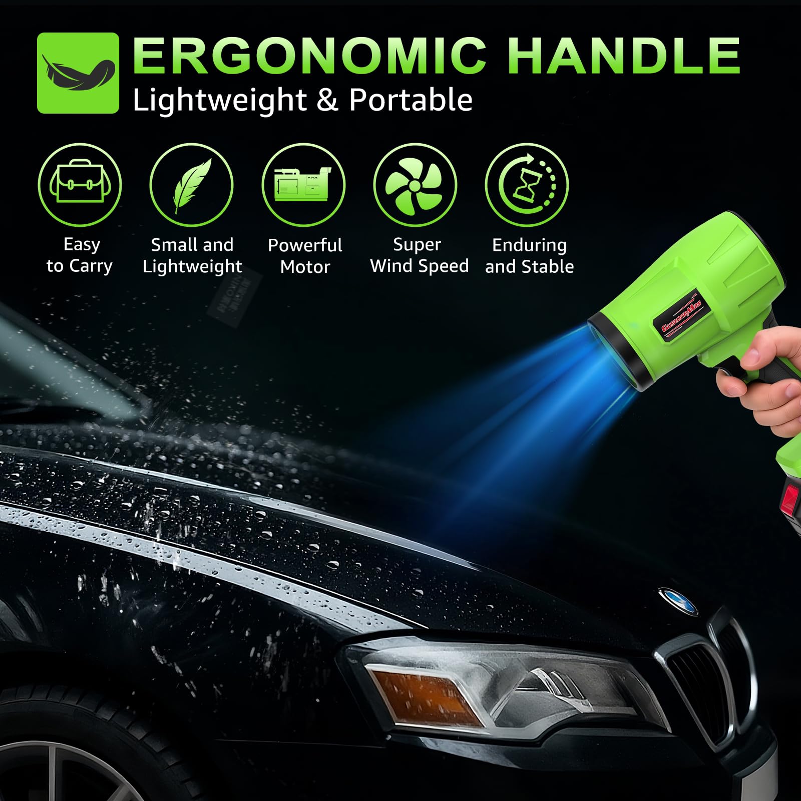Soplador de hojas sin escobillas inalámbrico, 980,000 RPM, con 2 baterías y cargador, velocidad ajustable, ligero, soplador turbo eléctrico de mano portátil para limpieza de patio, cuidado del césped
