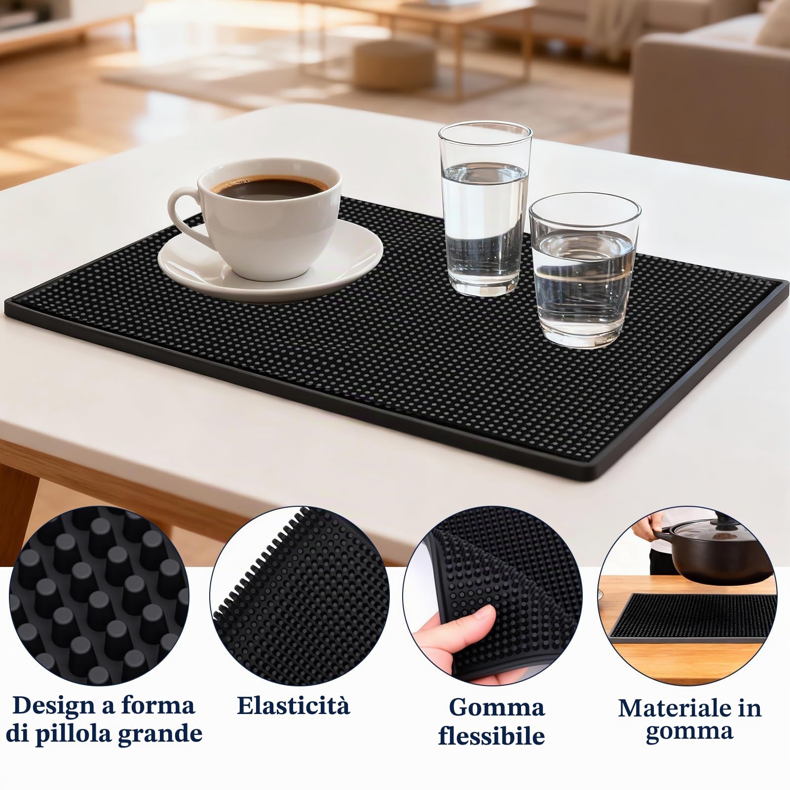 4 tappetini da bar per controsoffitto, 45 x 30 cm, in PVC, per asciugare il caffè, antiscivolo, impermeabile, durevole, per baristi, per la cucina, per animali domestici e caffè
