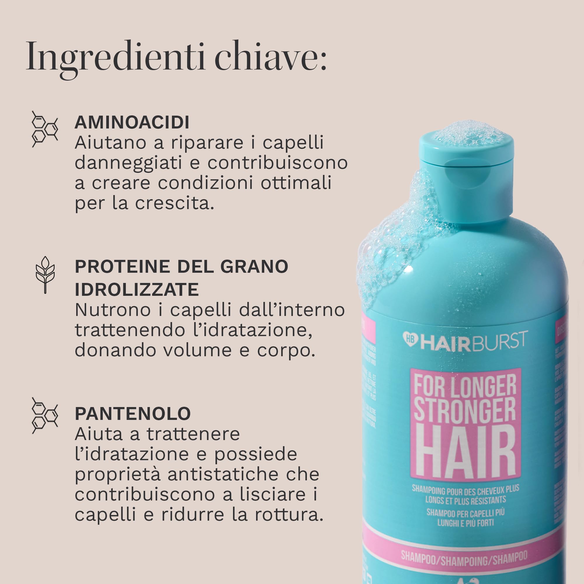 HAIR BURST Shampoo per la crescita dei capelli per donna — Riduce la perdita, rafforza la crescita esistente, senza SLS e parabeni - Aroma di cocco e avocado