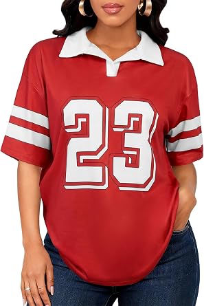 LovelyWholesale Womens Oversized Graphic Tee Short Sleeve Collared Jersey Shirts
