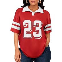 Women's Oversized Graphic Tee Short Sleeve Collared Jersey Shirts