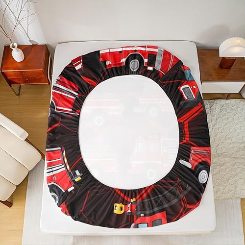 Miniatura 6 de Erosebridal Sábanas para cama de camión de bomberos para niños, equipamiento rojo, vehículos, juegos de sábanas de tamaño matrimonial, sábanas de