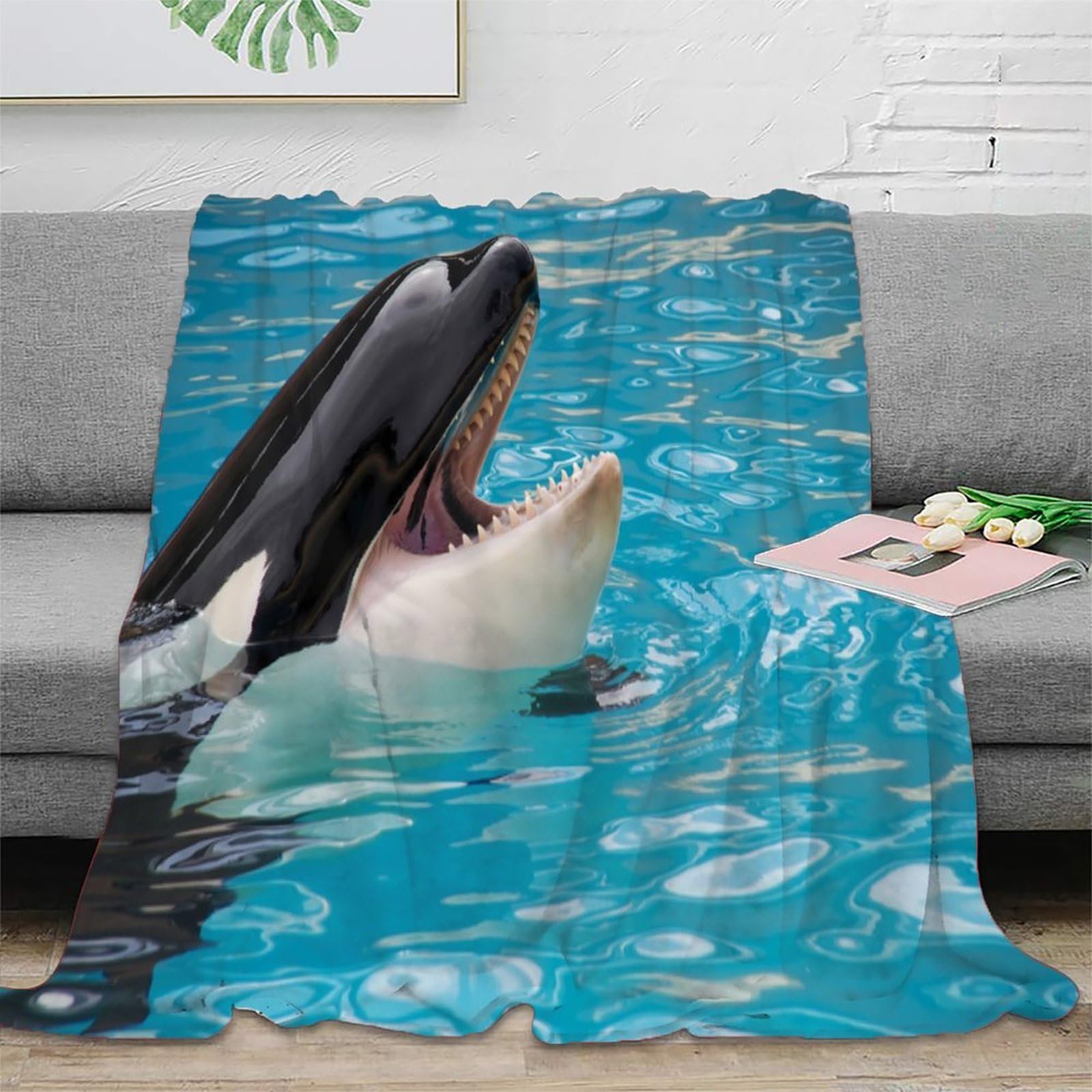 Jeté de canapé Orque 3D plaid polaire doux pour soirées cocooning salon