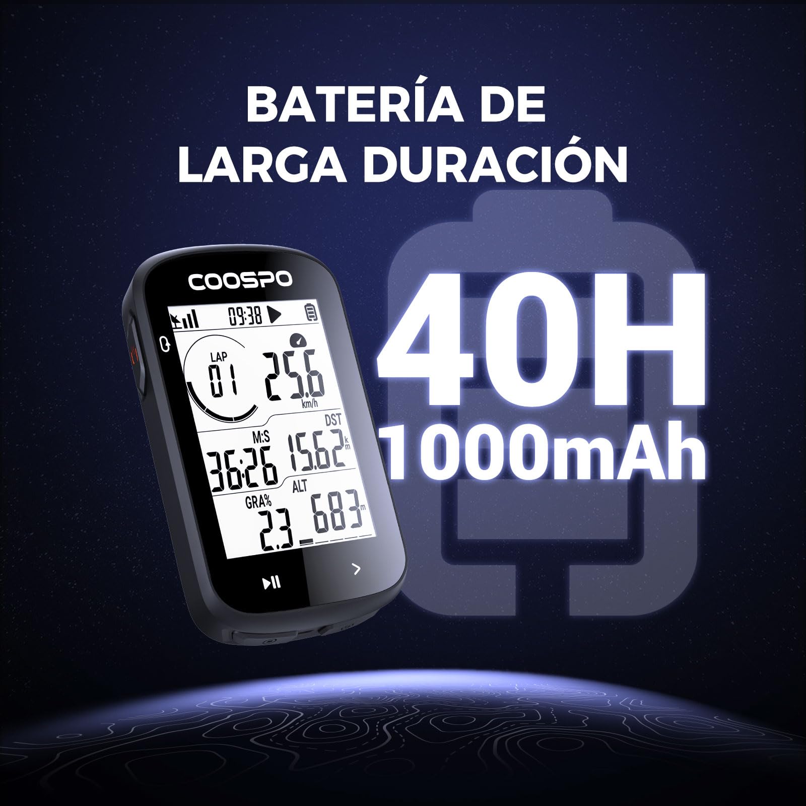 COOSPO CS300 Computadora Bicicleta, Ciclocomputador Bicicleta GPS 40 Horas Batería Duración con Pantalla LCD de 2,6’’ Pulgadas con Retroiluminación, IPX7, Admite BLE5.0/Ant+