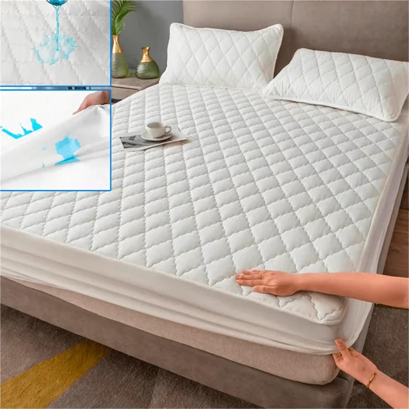 Funda de colchón Impermeable Sábana Ajustable Protector Sin Funda Almohada para ColchóN(Light Grey,180x200x30cm)