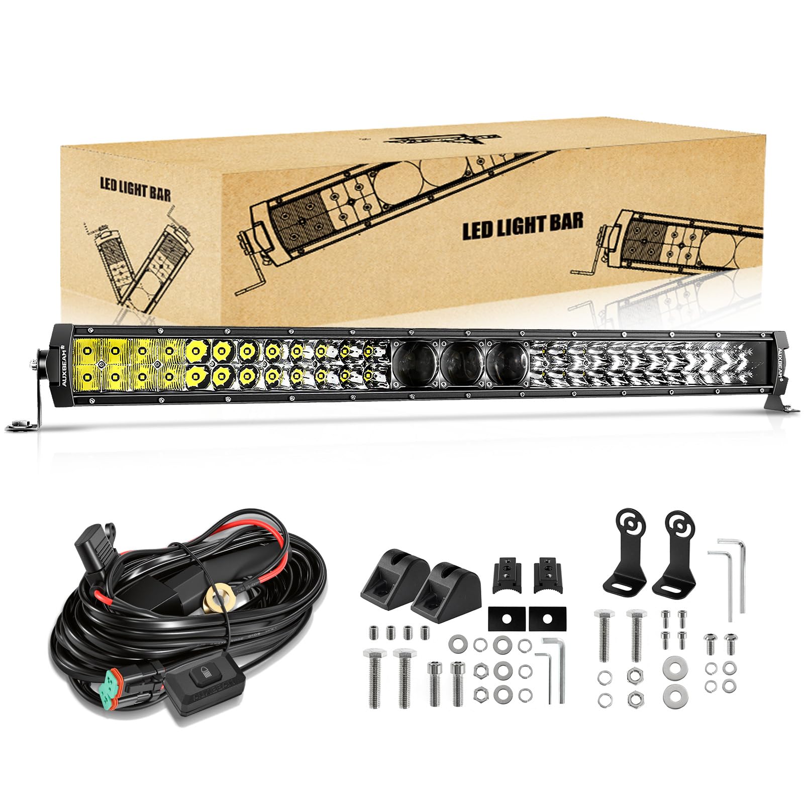 Auxbeam 32 Inch LED Light Bar, 5D-PRO Series Off Road Driving Combo Beam