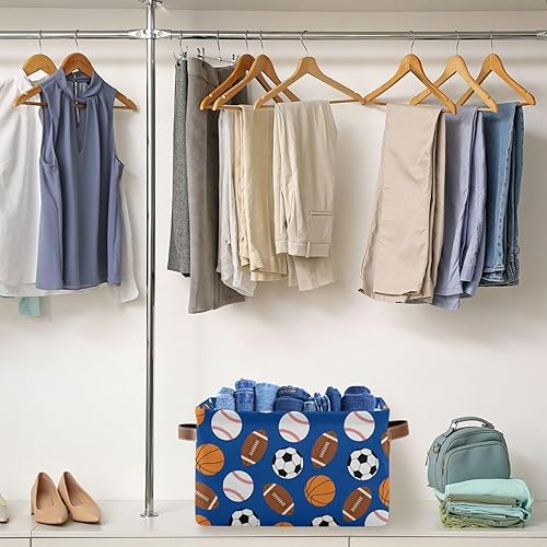 Miniatura 5 de Cesta de almacenamiento rectangular  Caja de almacenamiento plegable para deportes de fútbol, béisbol, baloncesto, fútbol, fútbol, fútbol, con asas