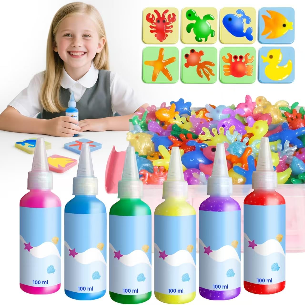 Magic Water Elf Toy Kit - Large Capacity 100ml Aqua Magic Fairy Gel Water Pets - DIY Squishy Maker - Arts and Crafts Water Toys for Kids Ages 4-8 8-12 - 6 7 8 9 10 Year Old Girls Boys Birthday Gifts 6 Color