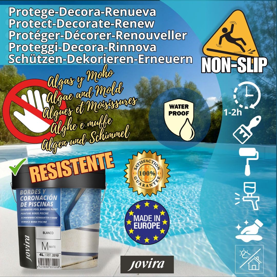 JOVIRA PINTURAS Pittura per Bordi e Rivestimenti di Piscine. 8 L Antiscivolo, speciale per rinnovare i bordi delle piscine. (2x4 Litri, Bianco). F-2-2