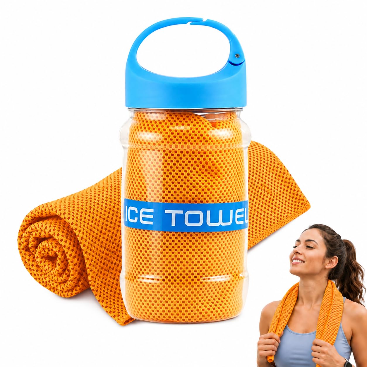 Cooling Towel,39x11.81inch Ice Cool Neck Towel,Neck Wrap Ice Towels,Breathable Quick Drying Ices Cool Microfibre Towels with Storage Bottle For Gym Workout Running Yoga Golf Camping Hot Weather