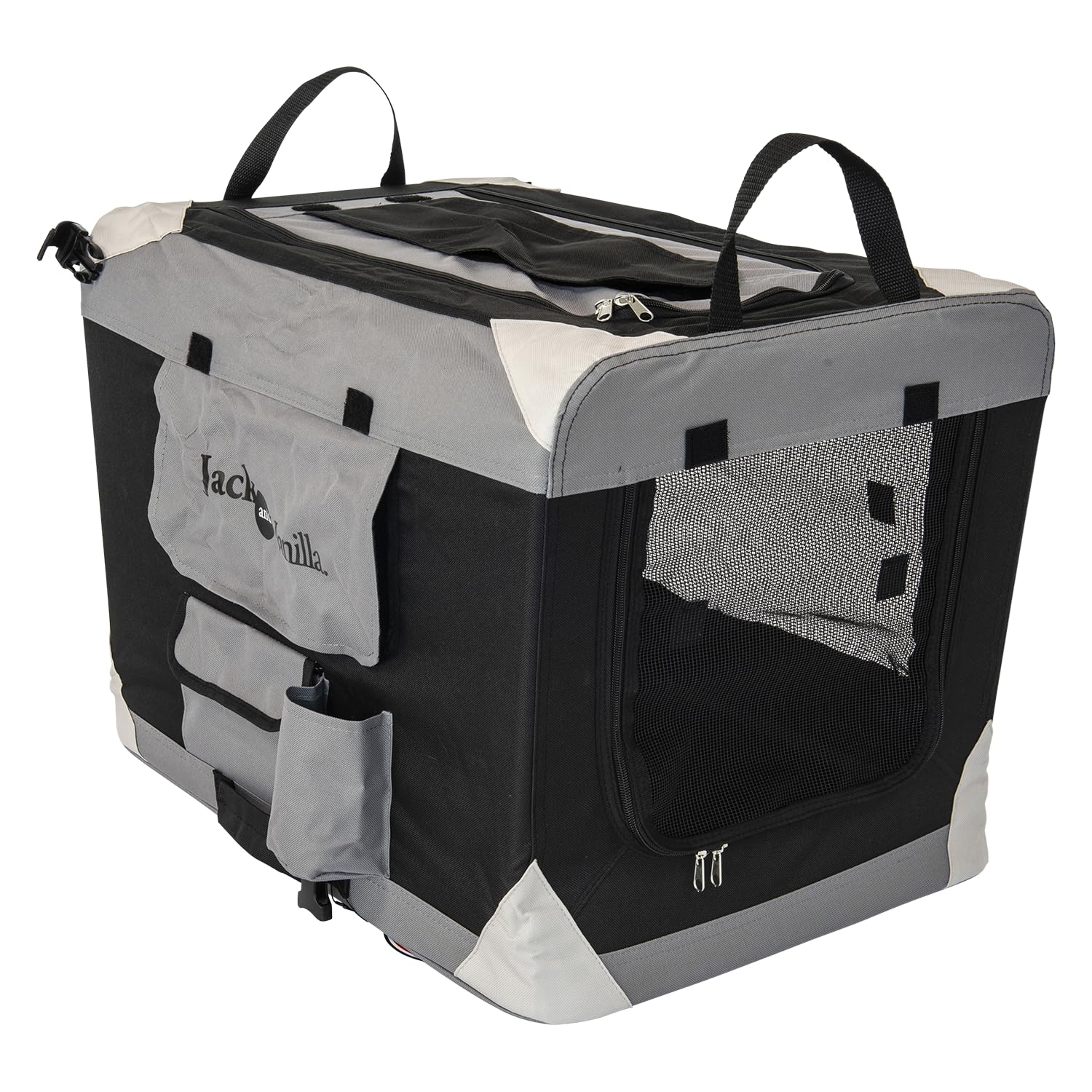 JACK AND VANILLA, Foldable Kennel for Pets, Durable Materials, Optimal Ventilation, Easy to Care, Ideal for Travel, Size S 60 x 42 x 42 cm, Colour: Grey, Travel Model
