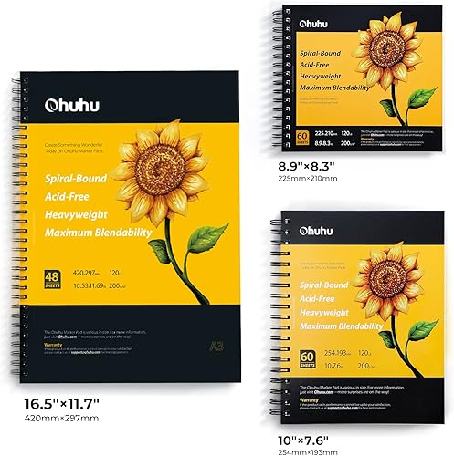 Miniatura 9 de Ohuhu - Cuaderno de bocetos artísticos de 8.3 x 11.7 pulgadas, tamaño de papel grande + blocs de marcadores Ohuhu Art Sketchbook, 16.5 x 11.7