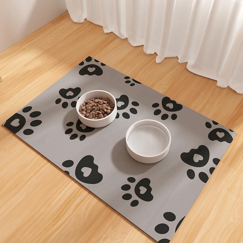 Tapete Absorvente para Comedouros e Bebedouros de Gatos e Cães BLESWIN, Cinza-escuro, 40,64 x 60,96 cm