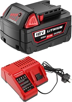 6.0Ah M-18 Battery Replacement for Milwaukee 18V Battery and Charger | Compatible with Milwaukee 18 Volt Batteries 48-11-1862 48-11-1852 48-11-1880 48-11-1882 Cordless Power Tools