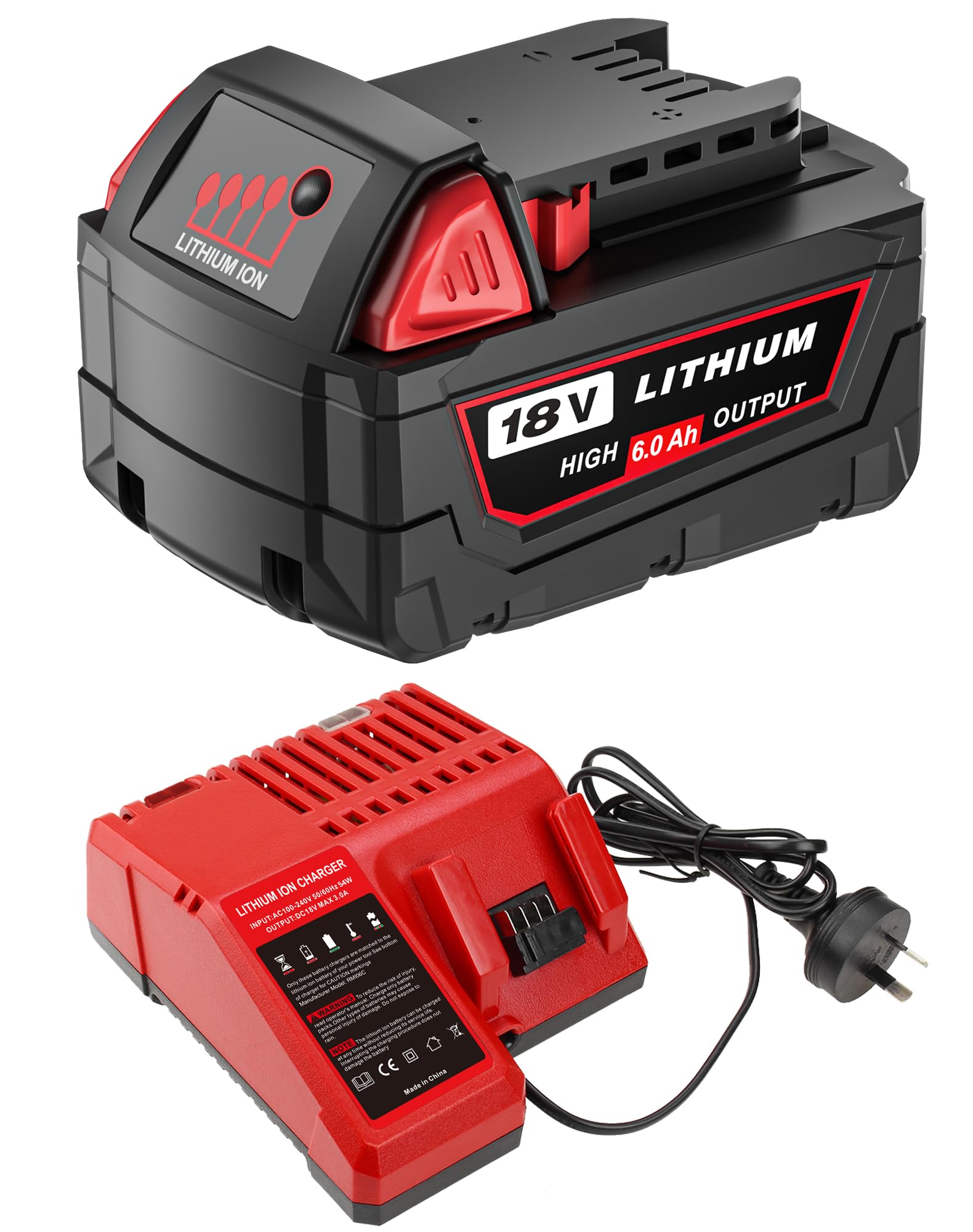 6.0Ah M-18 Battery Replacement for Milwaukee 18V Battery and Charger Combo | Compatible w…