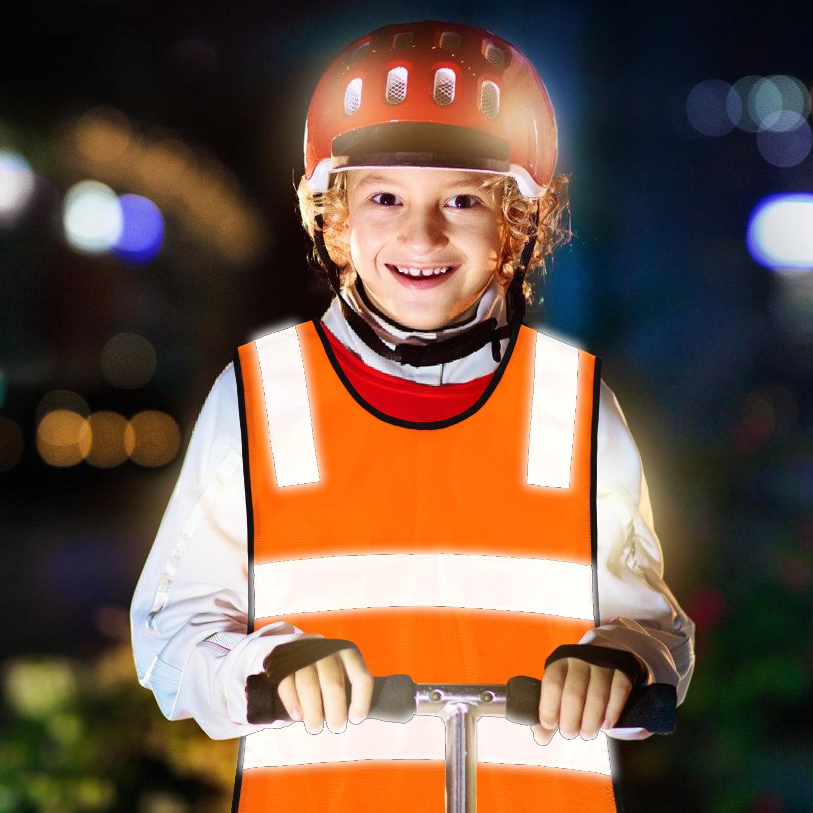 10 Piezas Chaleco Reflectante Niño, Chaleco Reflectante para Niños, Chaleco de Seguridad para Niños 3-12 Años, Chaqueta de Alta Visibilidad para Noche Ejecutar Ciclismo Camino al Colegio (Naranja)