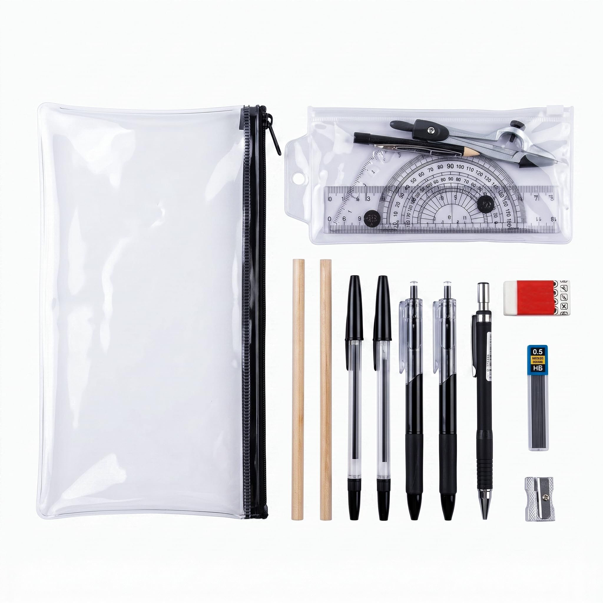 BeiZha 16 Pcs Maths Set, Pencil Case with School Stationery set Included