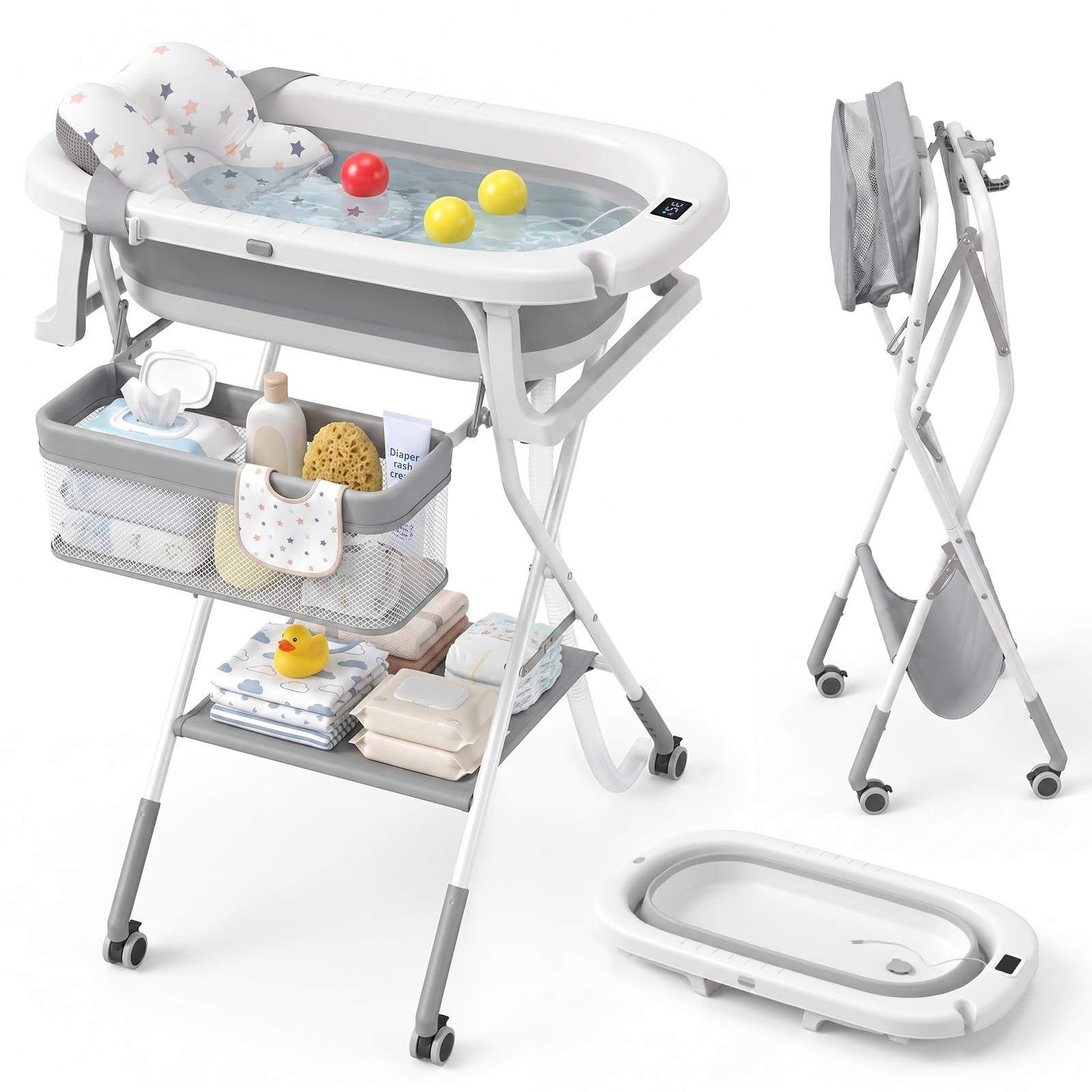 Orzbow Baby Badewanne mit Gestell, Höhenverstellbar, mit Rollen, Basis