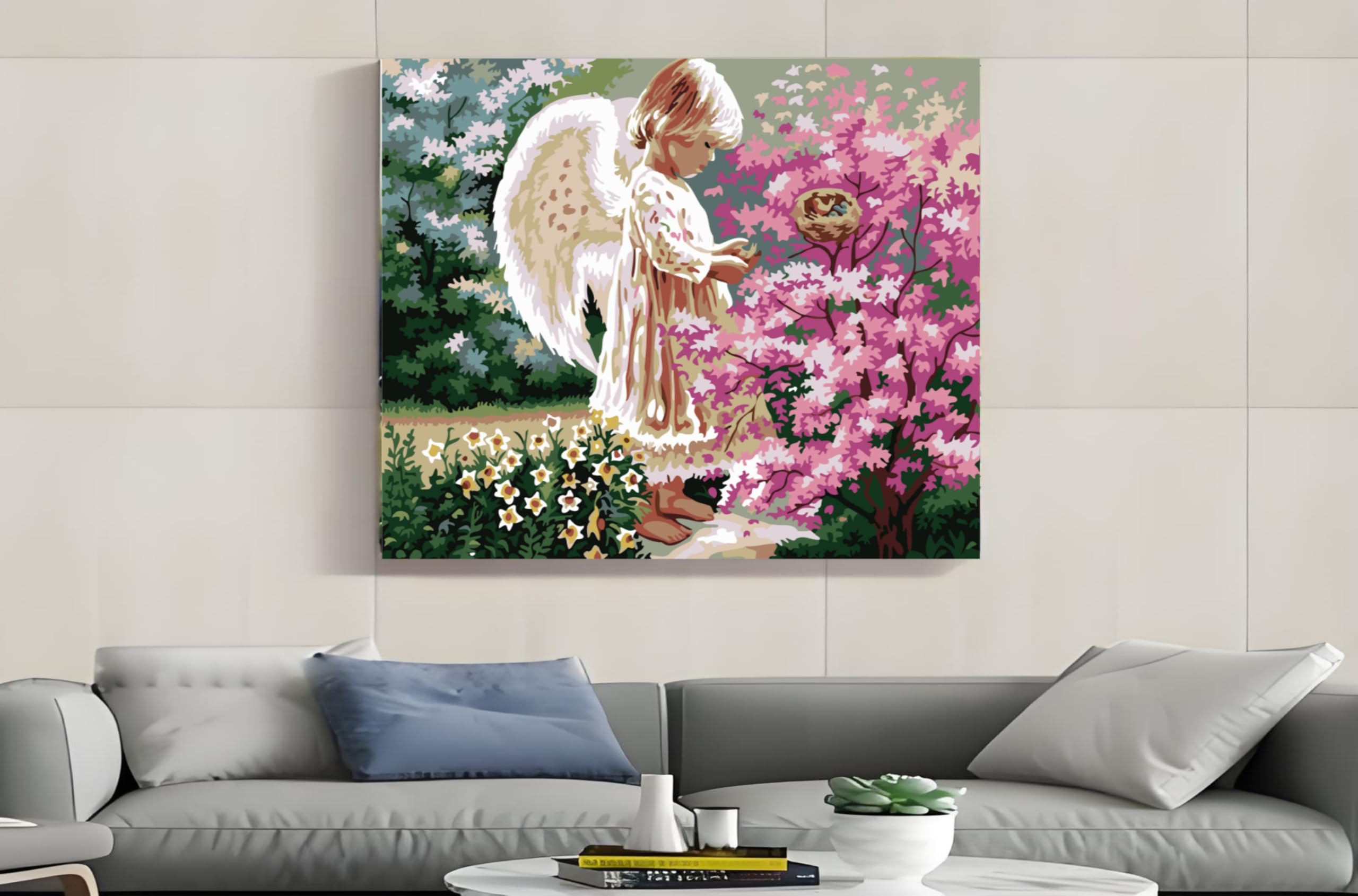 ABEUTY - Dipinto fai da te con numeri per adulti, principianti, galleria di fiori, ragazza e cane, 40,6 x 50,8 cm, con cornice in legno