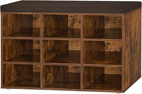 Miniatura 72 de DINZI LVJ Banco organizador de zapatos con cojín, zapatero de 9 cubos y estantes ajustables, multifuncional, para salas de estar, dormitorio, Gris