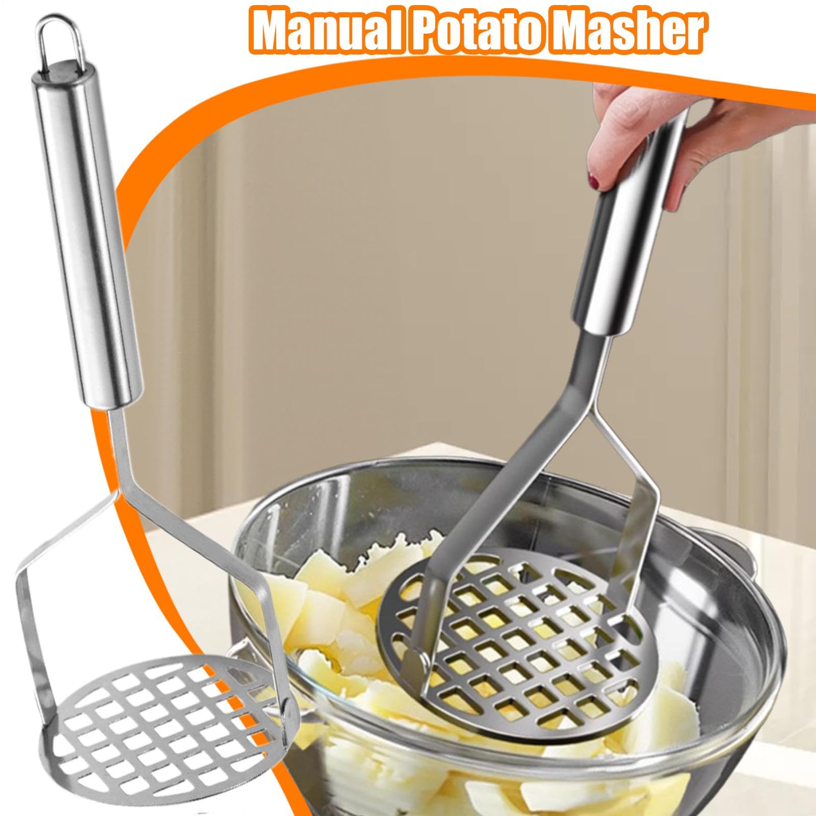 24x8cm Prensador De Patatas, Machacador De Patatas De Acero Inoxidable, Triturador De Patatas, Prensa Patatas Con Mango, Triturador Manual De Patatas, Pasapurés Triturador De Patatas