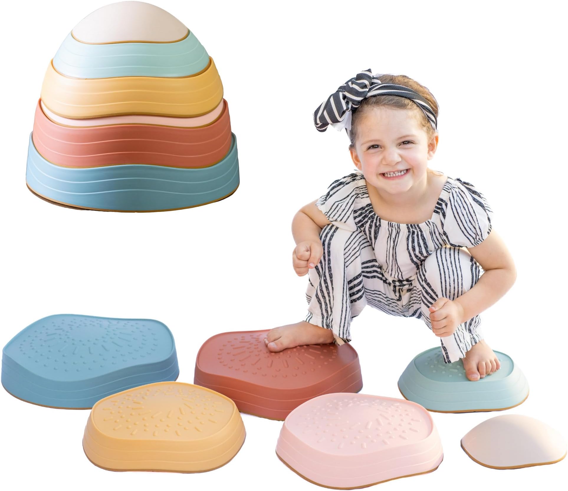 Balance Stepping Stones for Kids| Sensory Stepping Stones for Toddlers 1-3| Gender Neutral Set of 6 Balance Steps for Obstacle Courses