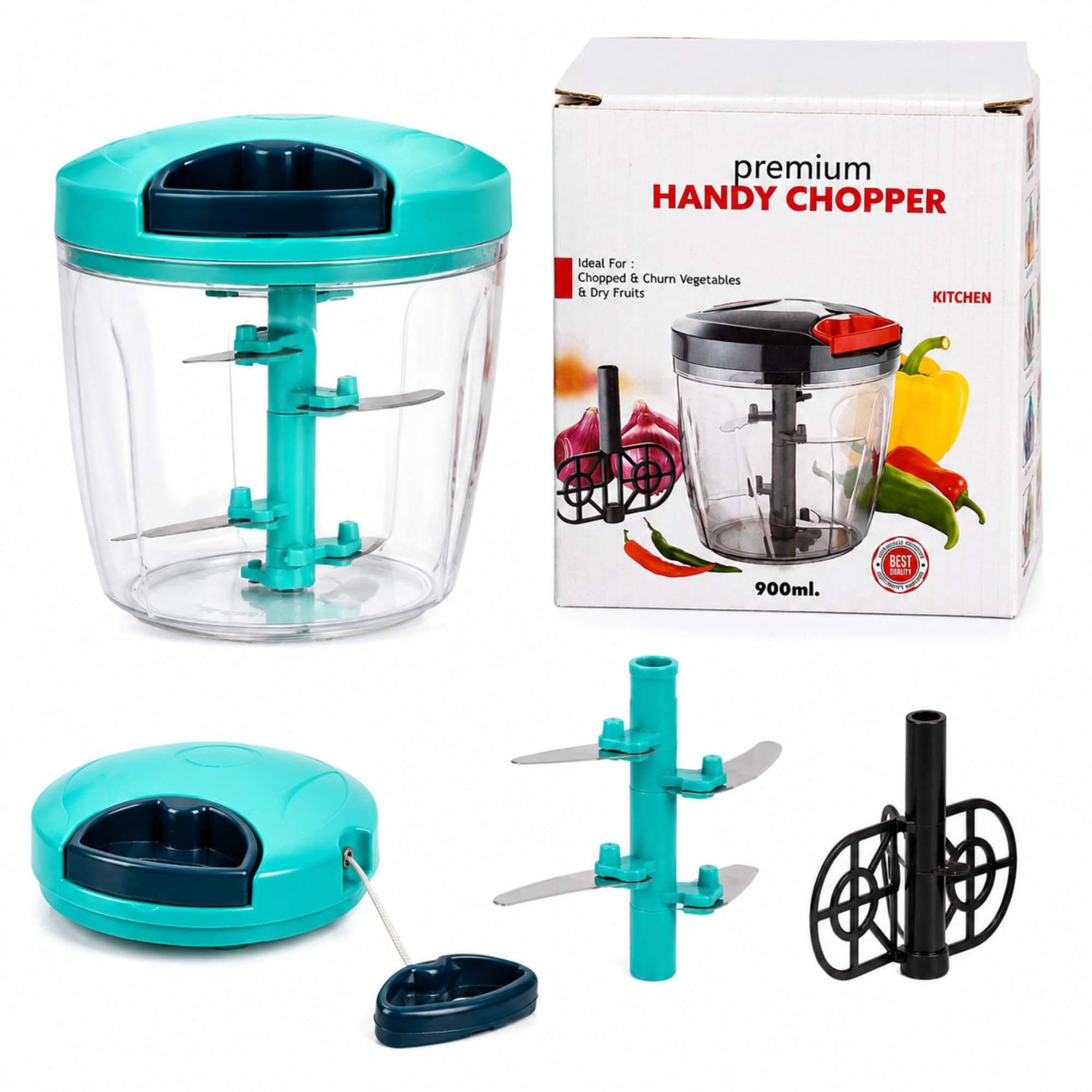 Premium Handy Chopper, 900ml, Manual Pull-Cord, Stainless Steel Blades, for Vegetables, Fruits and Dry Fruits-image-31