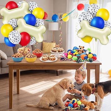 44 Pcs Dog Paw Balloons Decoration Kit including 40 Colorful Latex Balloons some with Paw Print and 4 bone shaped objects made of aluminum foil Party Accessories