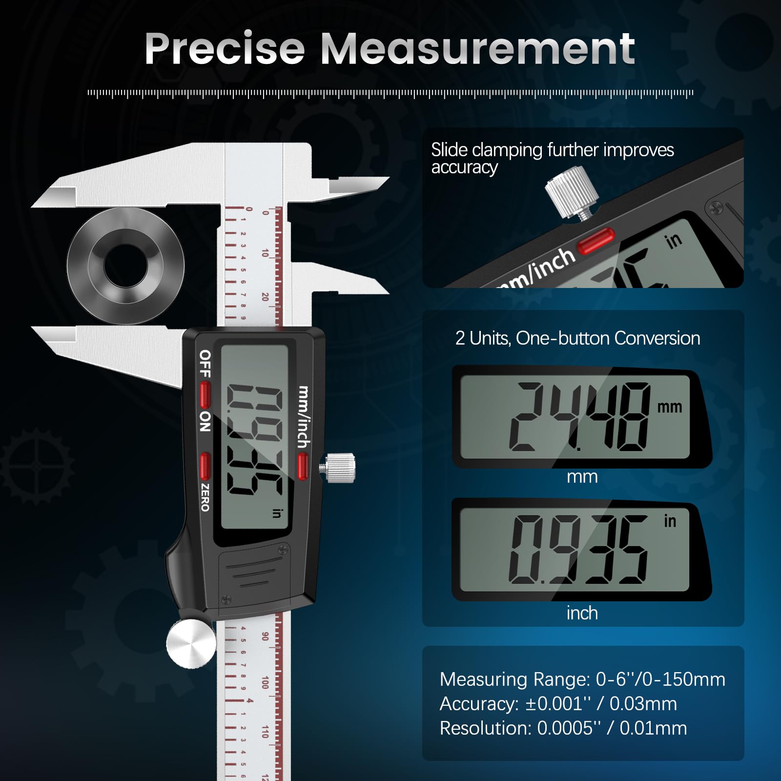 Calibro Digitale Housolution 6 Pollici, Acciaio Inox, Calibro a Corsoio con Schermo LCD e Spegnimento Automatico