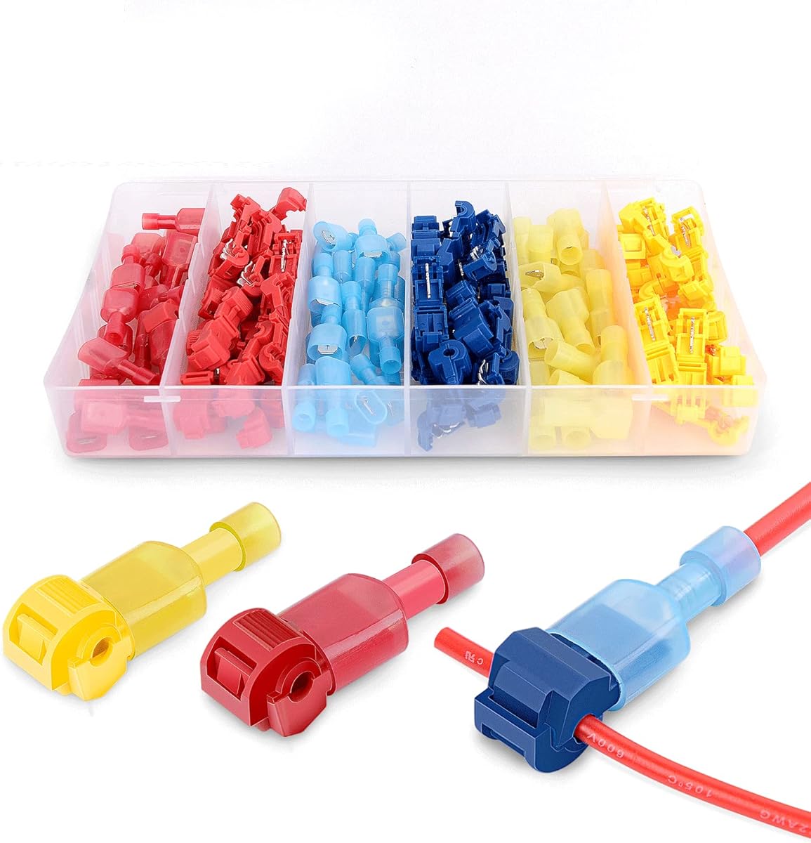 Nilight 120 Stks/60 Pairs Quick Splice Draad Terminals T-Tap Zelfstrippen Met Nylon Volledig Geïsoleerde Mannelijke Quick Disconnects Kit, 2 Jaar Garantie