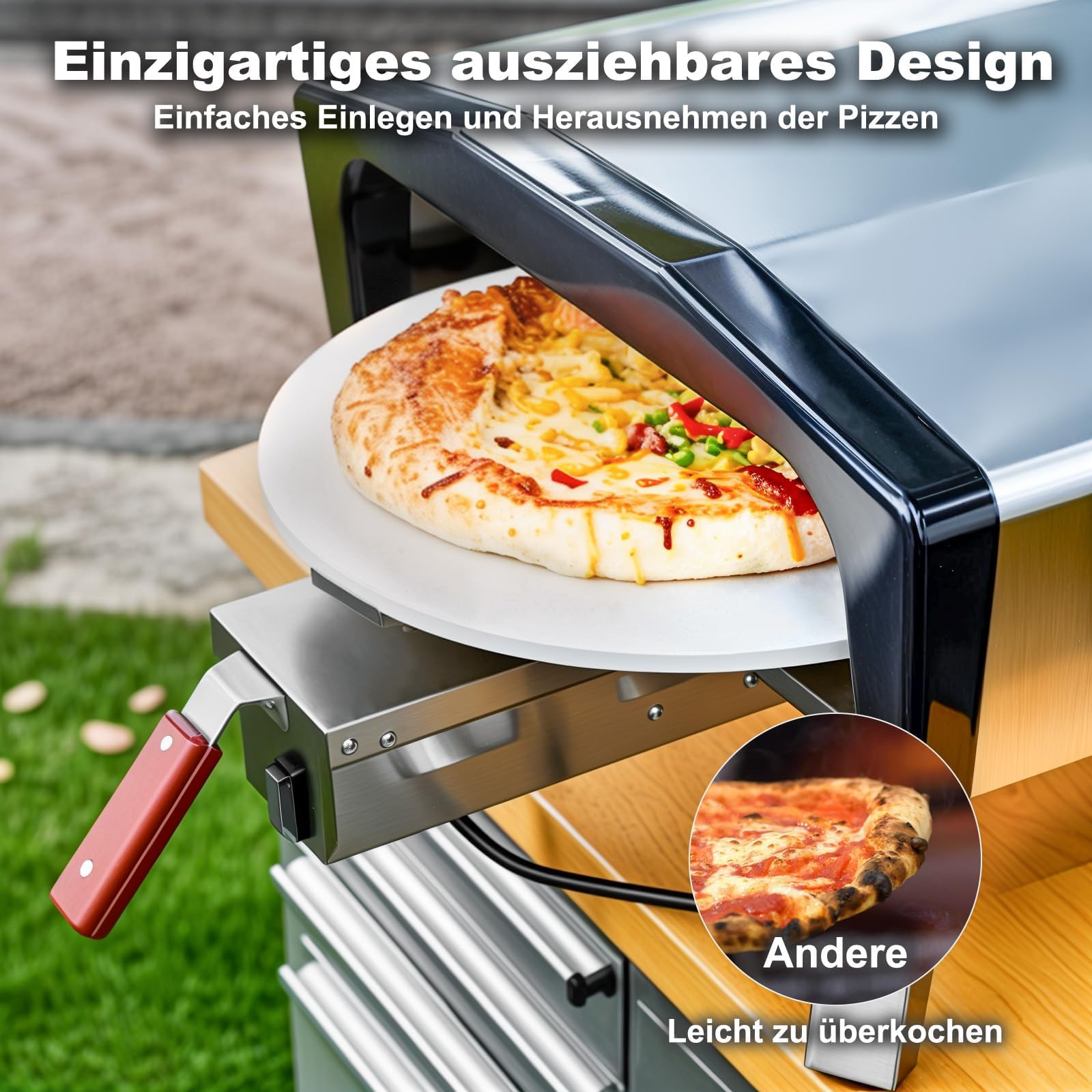 Pizzaofen Gas mit Drehfunktion 500 Grad 20 Zoll (50,8 cm) tragbarer Outdoor Gasofen mit Pizzastein