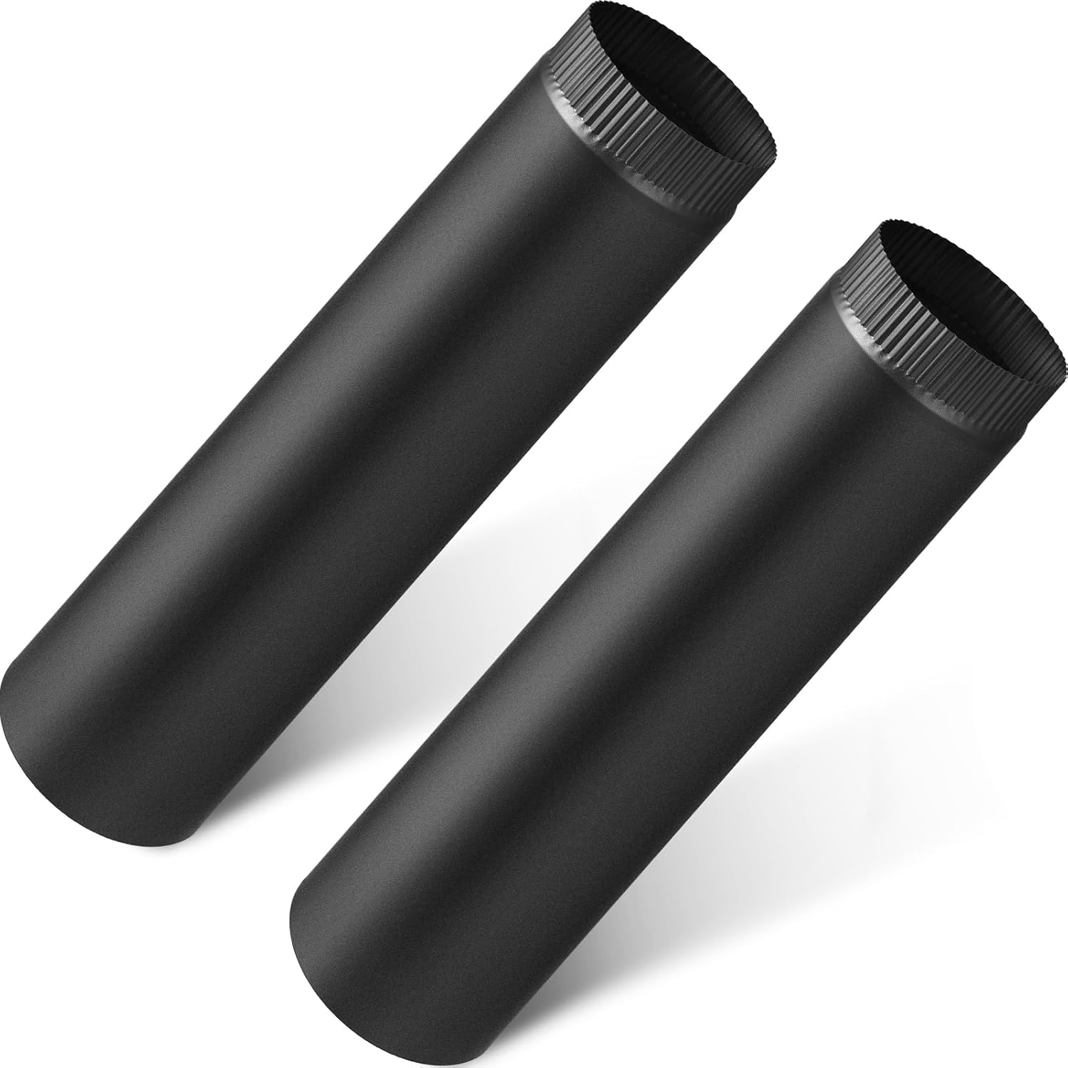 LEIFIDE Black Matte Stove Pipe Crimped Flue Stovepipe Connector 6 Inch 304 Stainless Steel Chimney Pipe Steel Building Supplies for Wood Stove Through Wall Vent(6 x 24 Inch,2 Pcs)