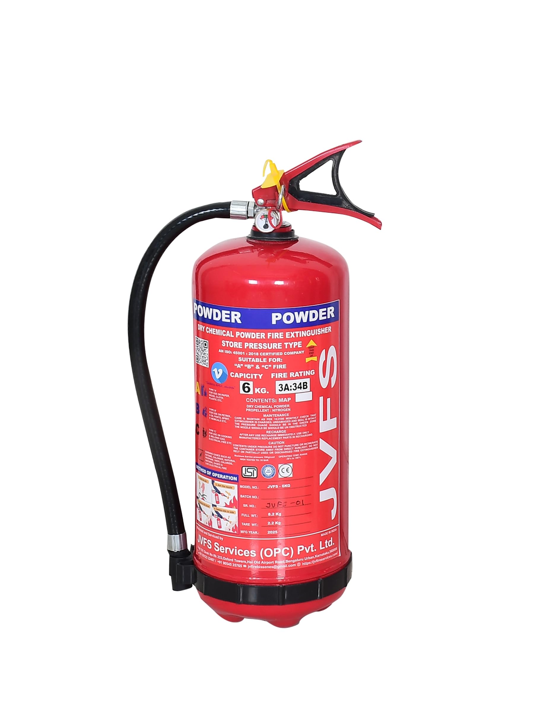 JVFS ABC Fire Extinguisher 6 Kg | ISI Marked | Fire Rating 3A:34B | MAP Dry Chemical Powder | Stored Pressure Type | Suitable for A, B & C Class Fires-image-41