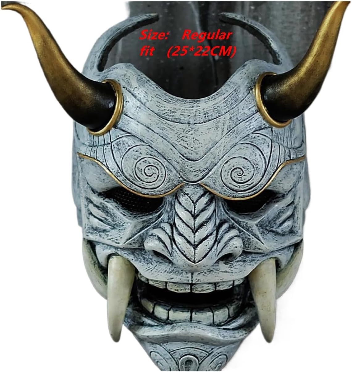 Red Hannya Oni Mask Japanese Demon Cosplay, Latex Noh Theater Mask with Fangs for Halloween & Performance