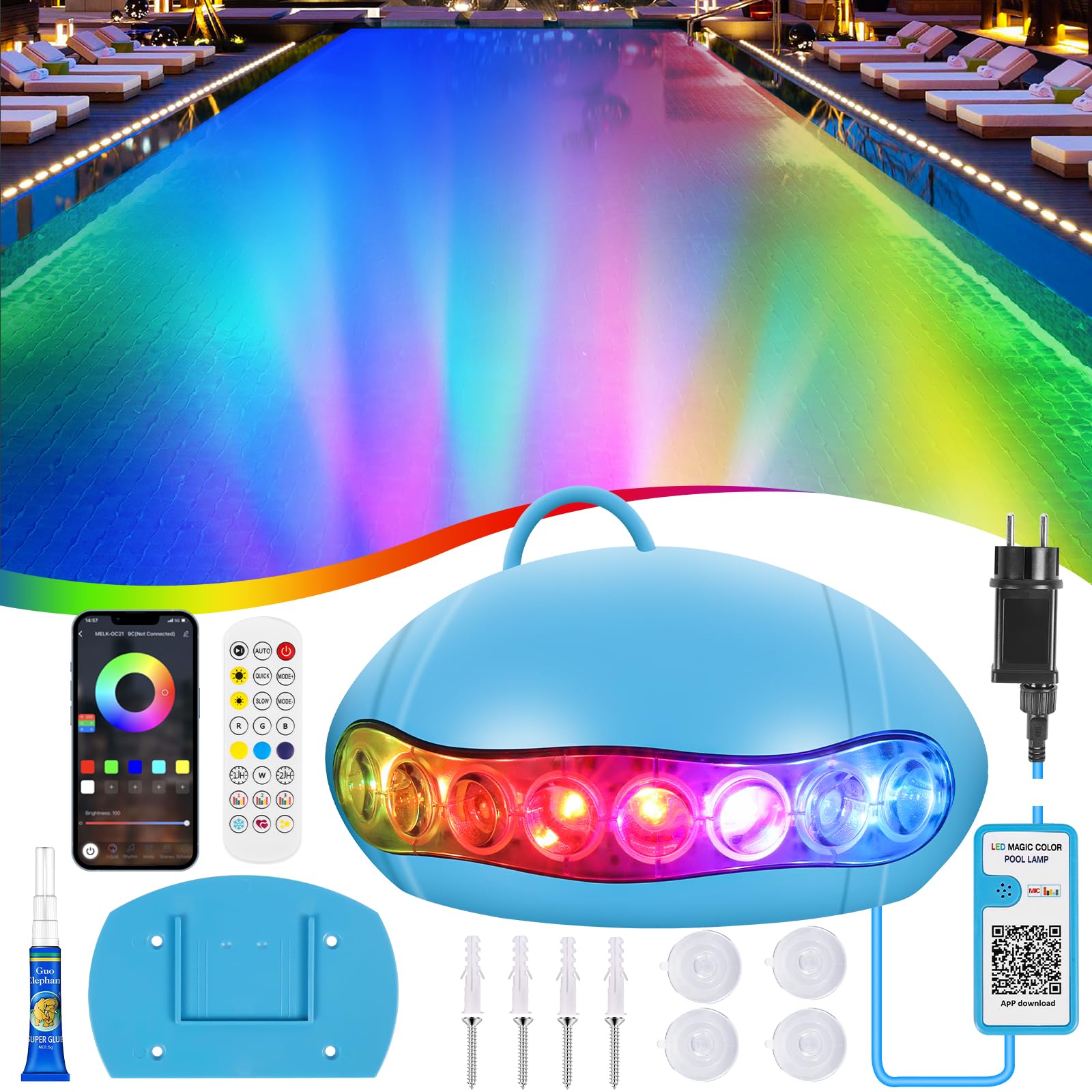 YASBED Unterwasser-Poolbeleuchtung LED 54W – IP68 Wasserdicht