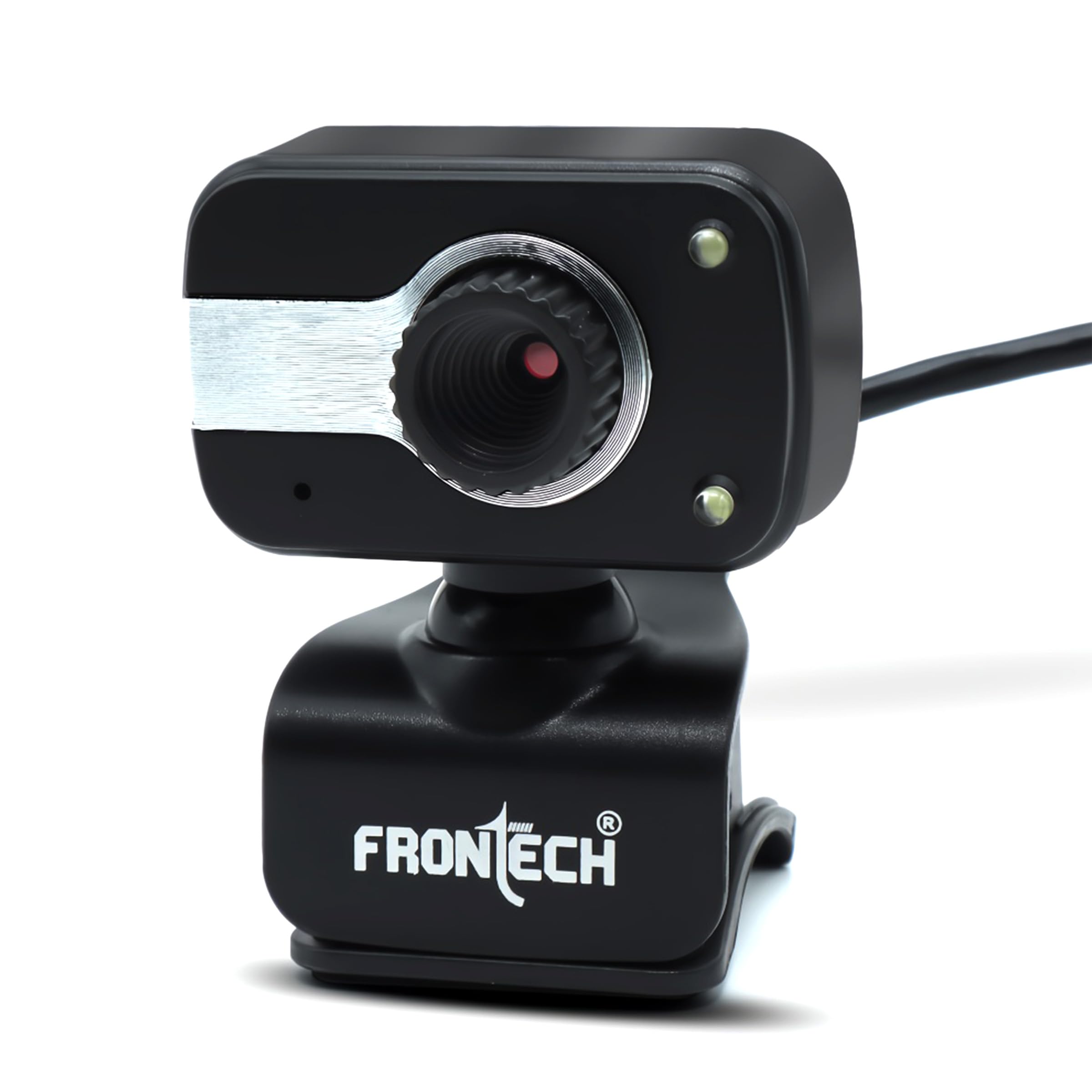 FRONTECH 2252 Digital Zoom Webcam with Full Stereo Dual Built-in Mics, 480 Pixel CMOS Camera, USB 2.0, Automatic White Balance, Flexible Mount - Black & Silver