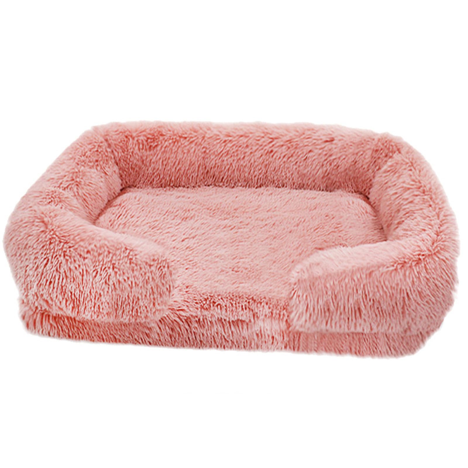 BangDon Rectangle Washable Removable Dog Bed with Soft Cosy Plush Breathable Cat Sofa Dog Bed for Small Medium Large Pet Mat (L(75x50x14cm),dirty pink)