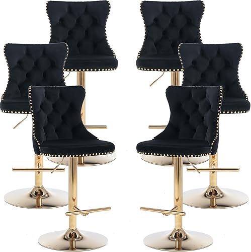 Miniatura 48 de Juego de 2 taburetes de bar giratorios de terciopelo, altura ajustable de 25 a 33 pulgadas, taburetes de bar con respaldo, sillas de bar para altura