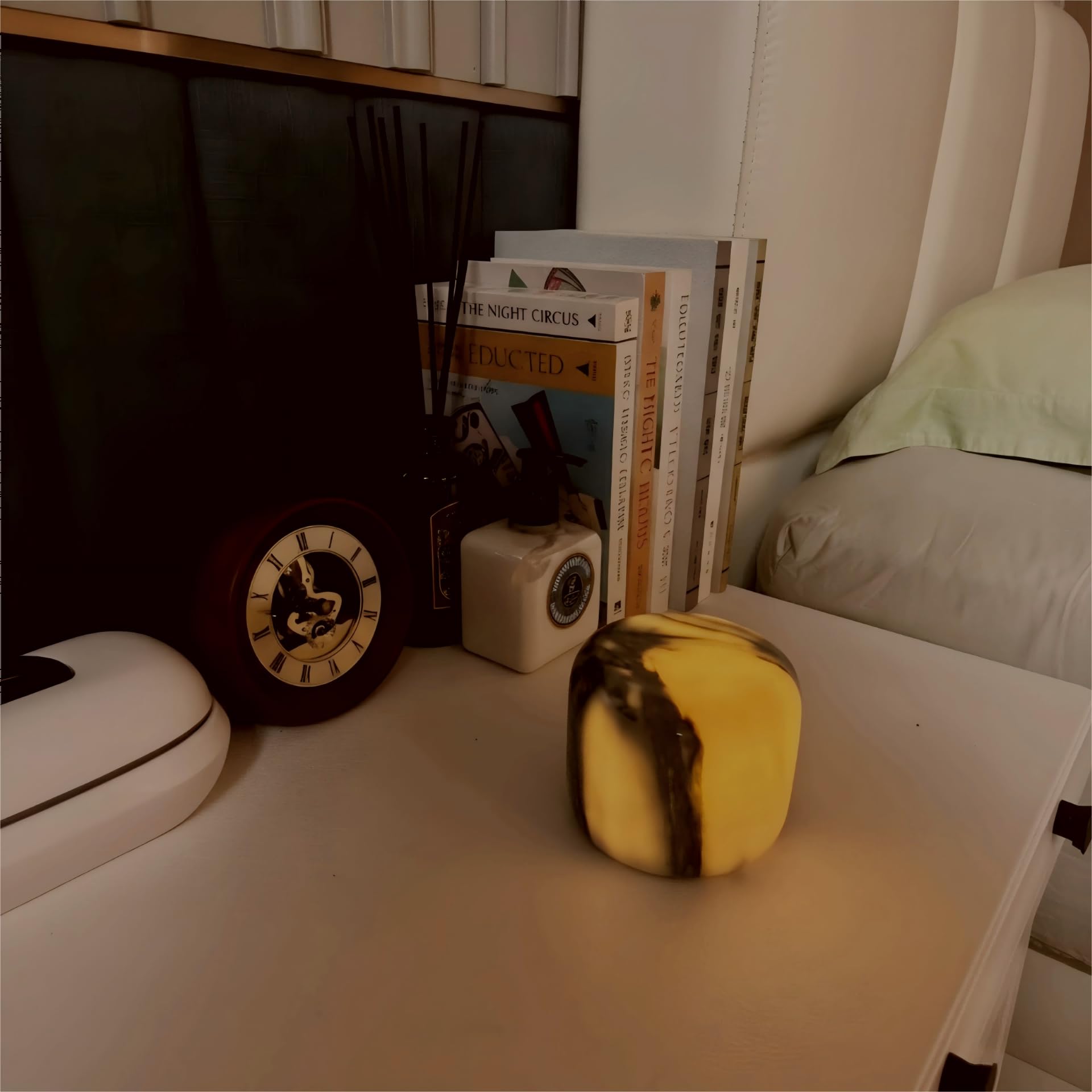 Marble Lamp Night Light Touch Bedside Table Lamp for Bedroom,Type-C Rechargeable Small Desk Bedside Small Lamps,Eye Caring Dimmable LED Ambient lamp (Calacatta Green) — view 7