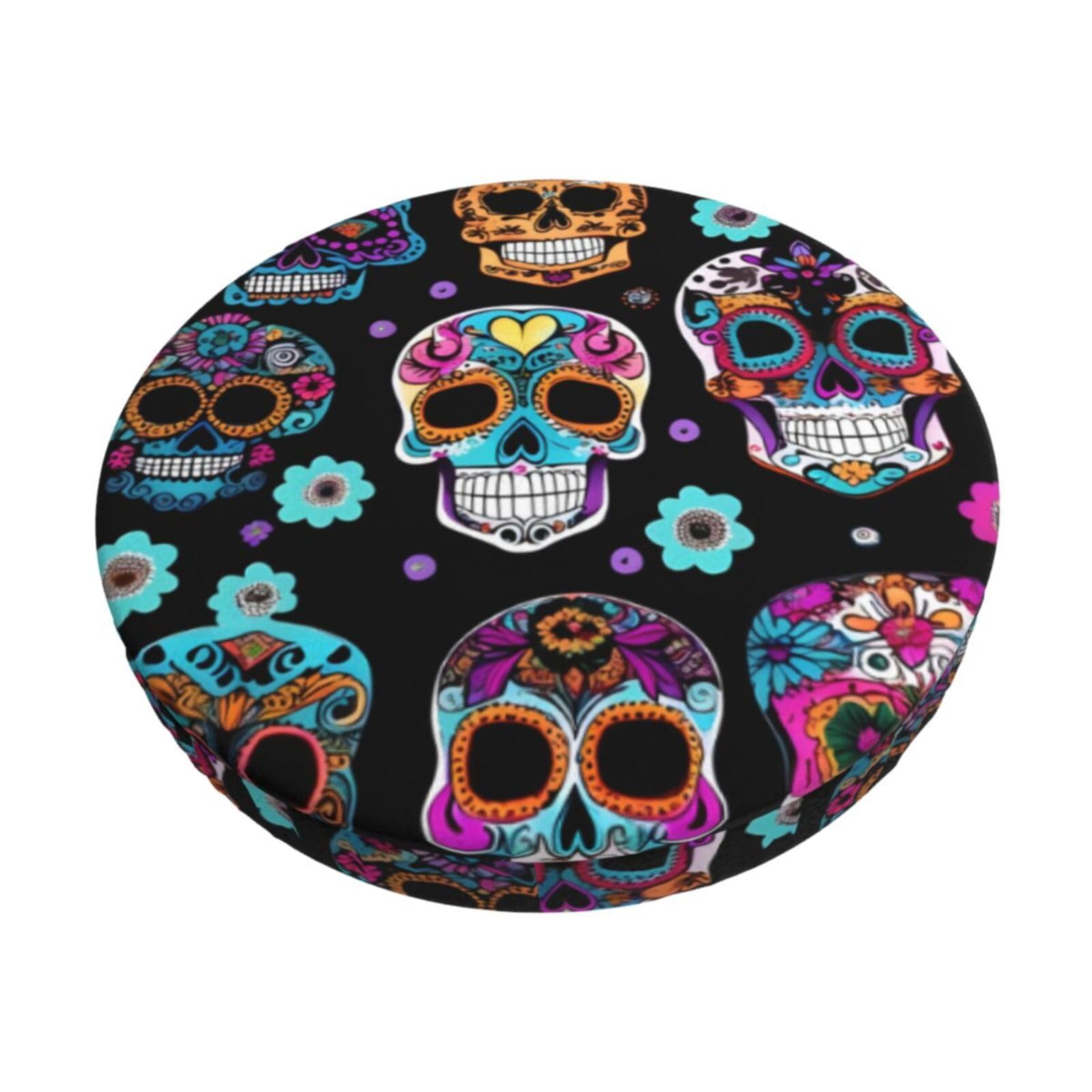 PUYhgb Sugar Skull Print Round Bar Chair Cushion Cover, Home Decorative Seat Cover For Home Kitchen Dining
