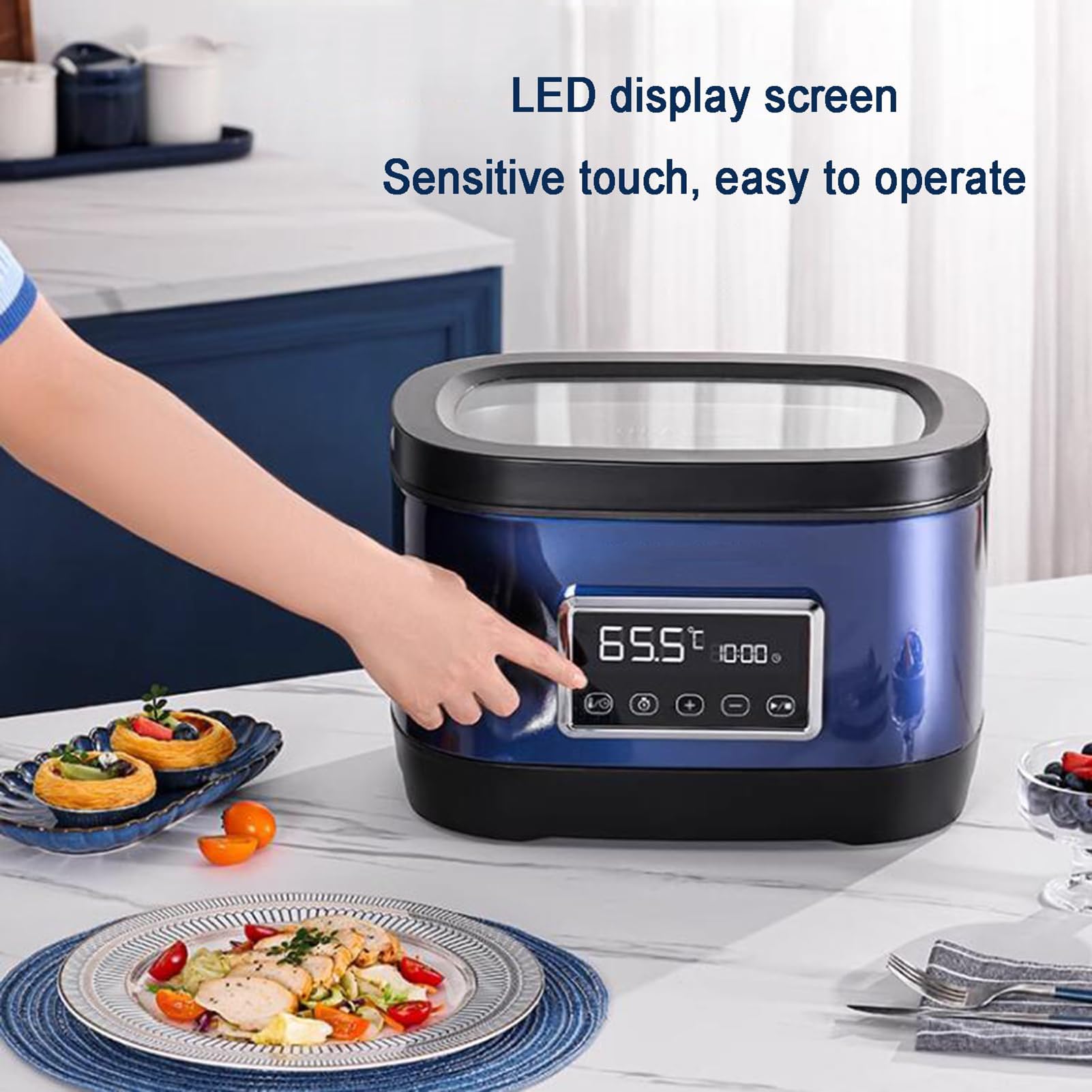 Sous-Vide-garer, Edelstahl-Vakuum-Sous-Vide-topf Mit Led-Touchscreen Und WiFi-App-steuerung, Temperaturregelung Von 40 bis 90 °c Und 24-stunden-intelligente-zeitschaltuhr, 3D-wasserzirkulator