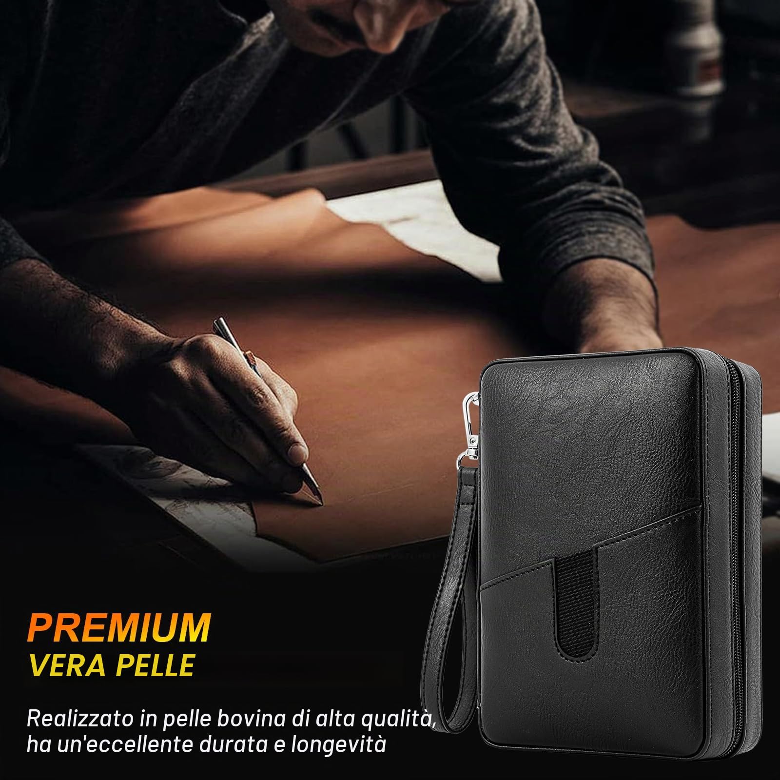 Umidificatore in pelle di cedro, capacità: 6 pezzi, custodia portatile da viaggio con umidificatore (nero)