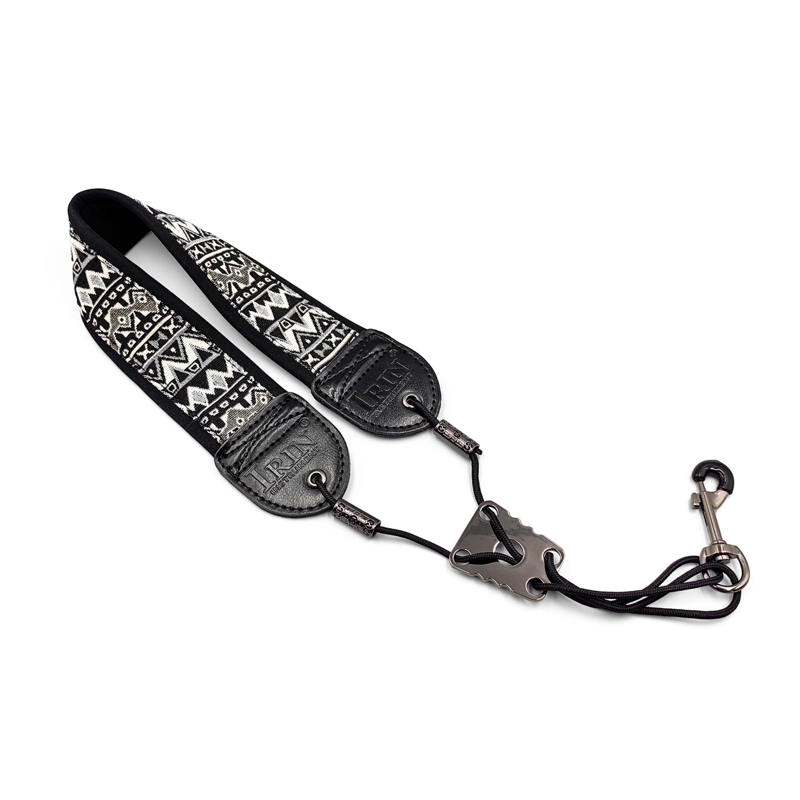 lightstar Embroidery Saxophone Neck Strap - (Comfort, Breathable, Metal Swivel Snap Hook) Sax Neck Strap for Alto Tenor (Black and white embroidery)