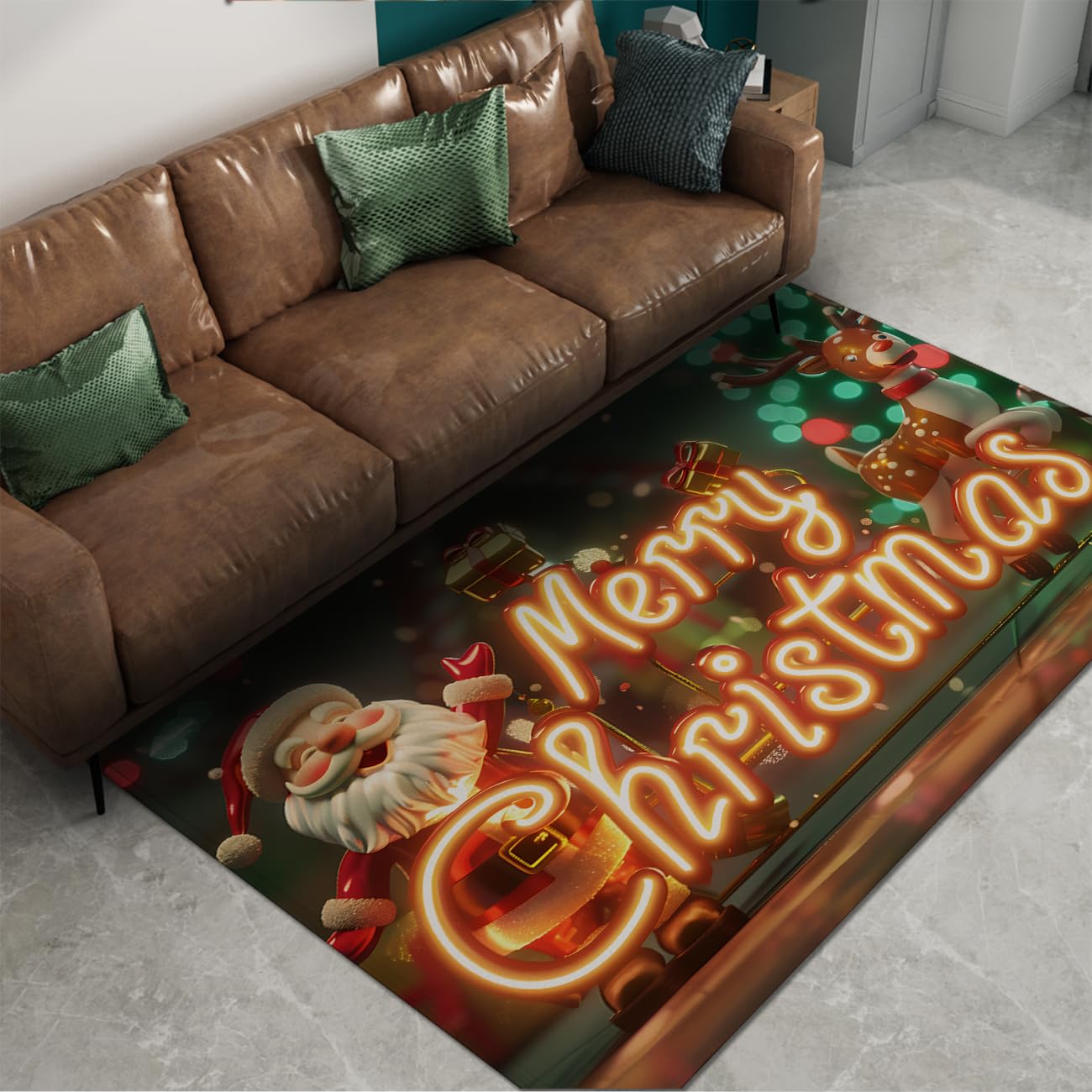 Tapis Père Noël 90x120cm mince tapis de sol lavable salon cuisine festive
