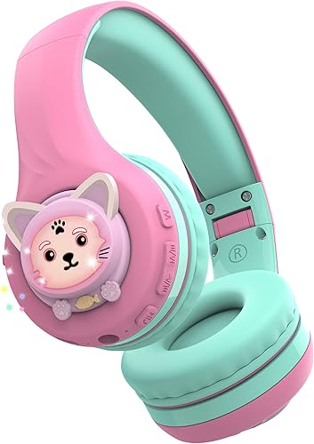 Miniatura 6 de Riwbox Kids Headphones, CB-7S Cat Kids Toddler Headphones with LED Light, 758595dB Volume Limited, Kids Bluetooth Headphones with Mic for