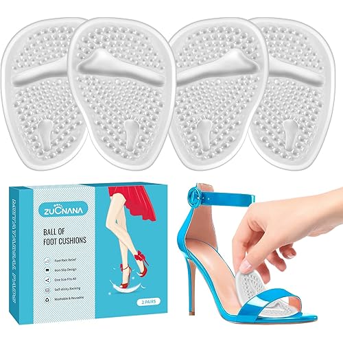 Ball of Foot Cushions (2 Pairs Gel Shoe Inserts), Heel Inserts for Women, Non Slip Heel Pads, Heel Cushions for Foot Pain Relief and Comfort | One Size Fits Any (Clear)