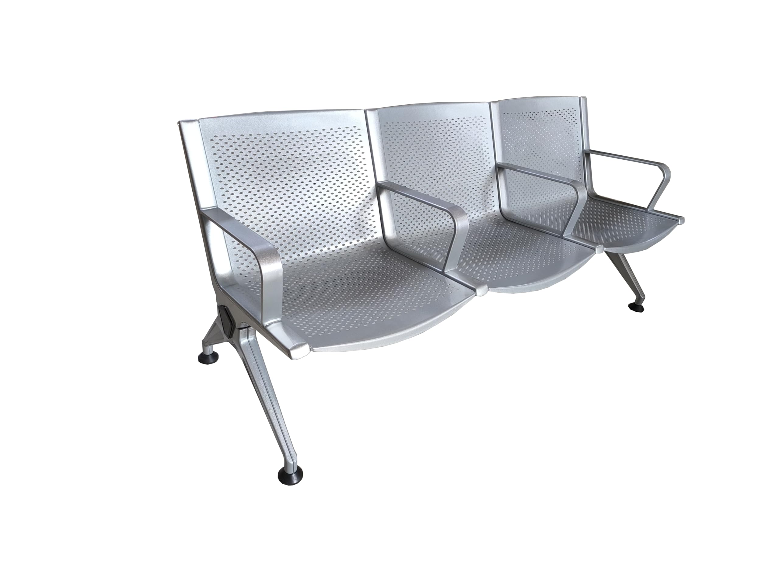 Panca in Metallo per Sala d'Attesa 3 Posti, Sedute Ufficio in Acciaio Verniciato Grigio con Lamiera Traforata Sagomata, Design Elegante e Moderno per Studio Professionale, 175x68x77 cm