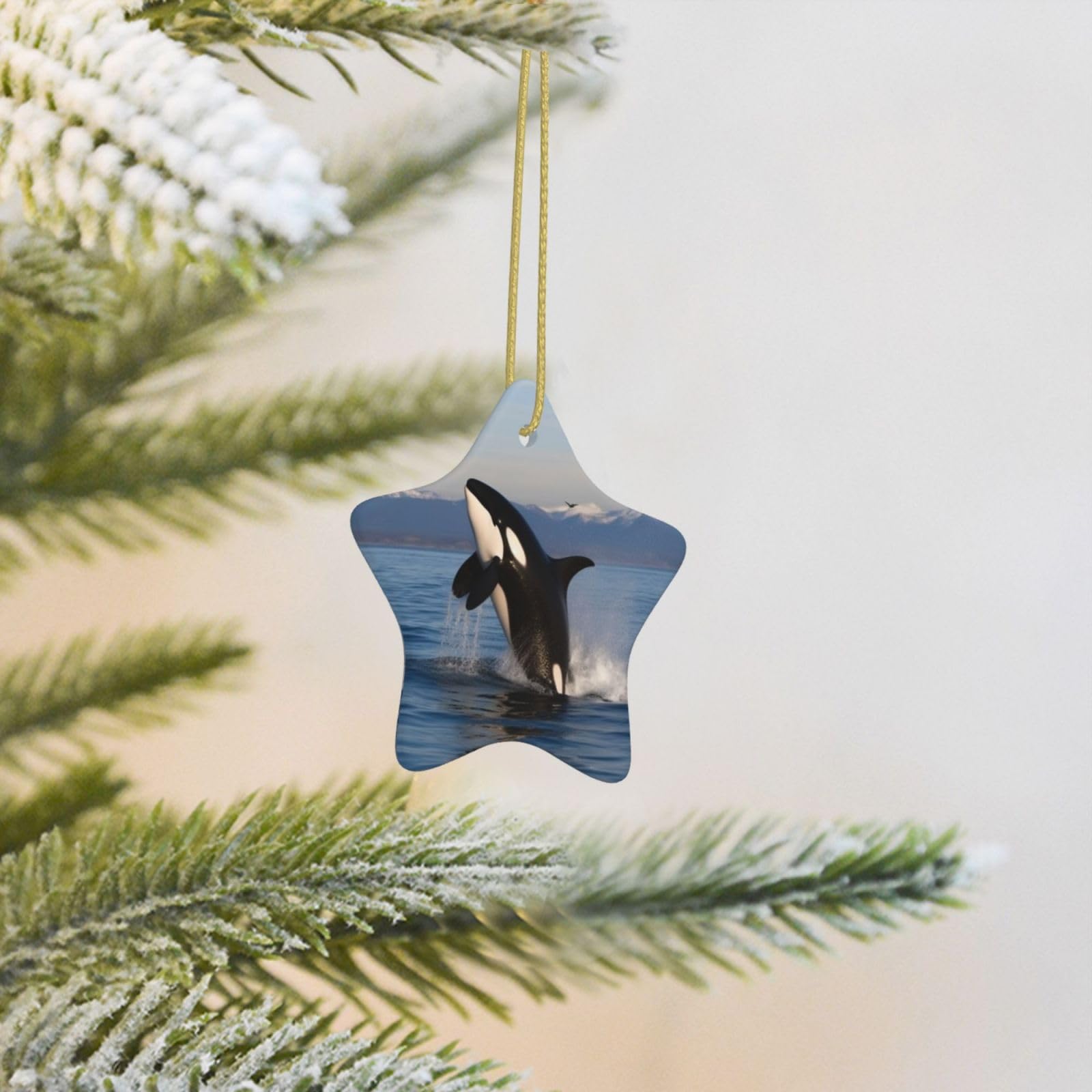 Christmas Tree Decoration Hanging Star Ornament Killer Whale Ceramic Ornaments Christmas Tree Decorations Star Pendants for Xmas Tree Winter New Year Wedding Party Supplies