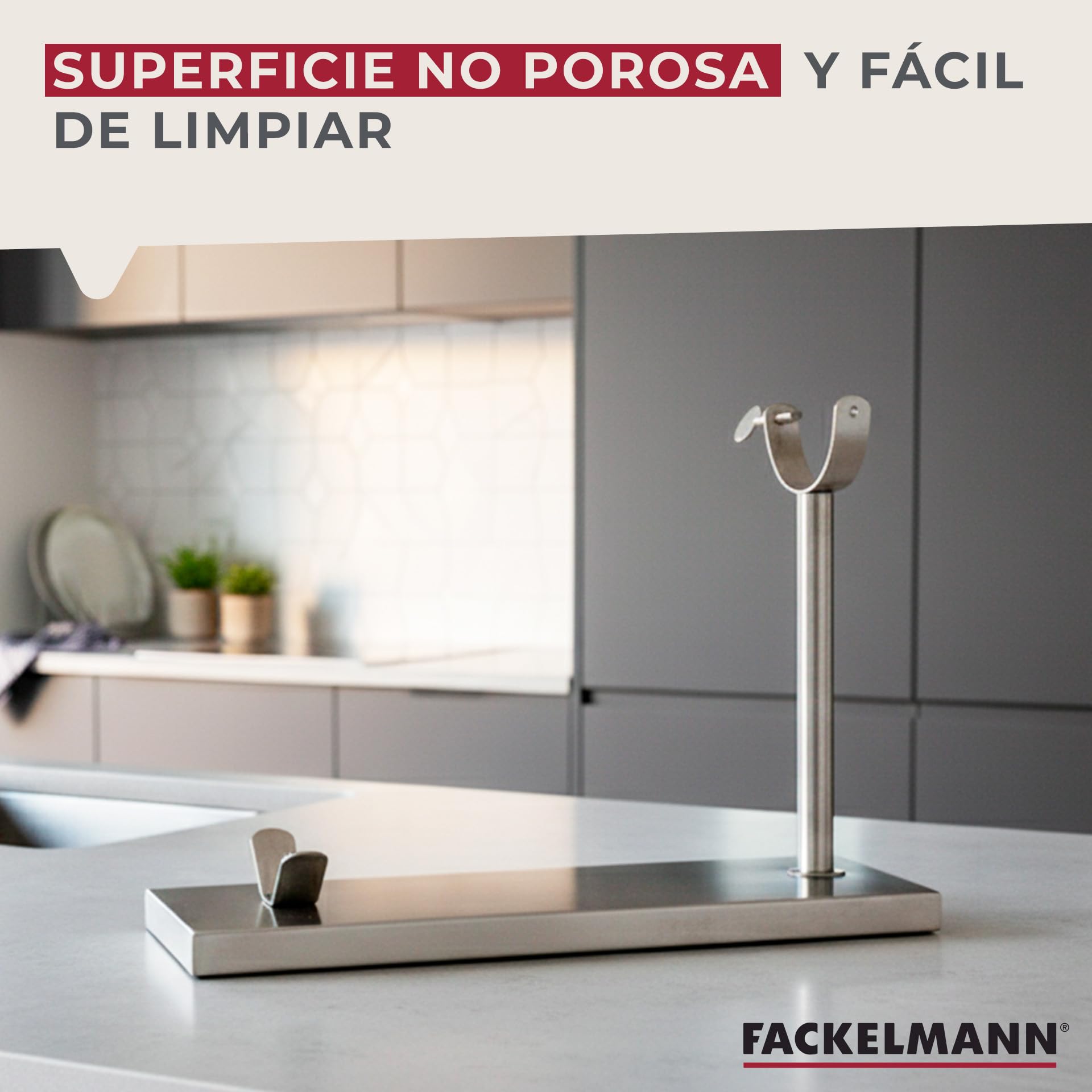 Fackelmann Set Soporte Jamonero Fijo Acero Inoxidable, 49x34 cm, Especial Jamones Grandes, Incluye Cuchillo Jamonero 34/34 cm y Chaira